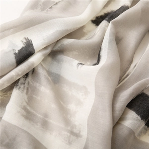 Detail of abstract brushstroke pattern on a breathable cotton linen long scarf shawl