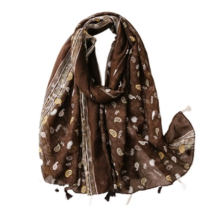 Shawl Scarf For Women Bohemian Paisley Pattern Tassels Polyester Cotton Linen Feel Thin Sun Protection Travel Ethnic Vintage