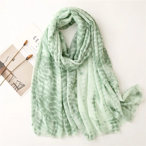 Mint green gradient cotton linen scarf for women, lightweight soft pashmina shawl wrap