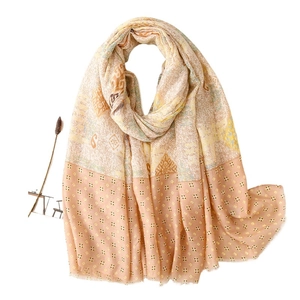 Women's paisley print scarf with soft cotton feel and elegant beige geometric pattern
