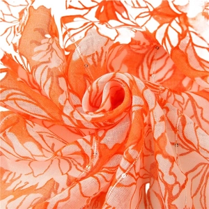 Vintage orange floral print scarf with sequins on lightweight breathable cotton-feel fabric