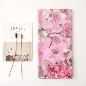 Floral print cotton linen feel scarf in pink, elegant rectangle shawl for women