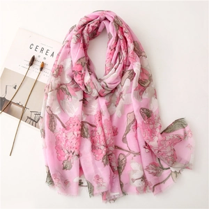 Women Vintage Floral Print Scarf Shawl Long Polyester Bali Yarn Cotton Linen Feel Ethnic Style Tassels Beach Wrap