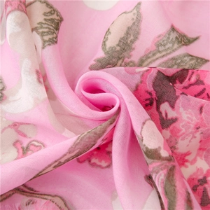 Lightweight pink floral printed scarf with elegant ethnic patterns and soft texture