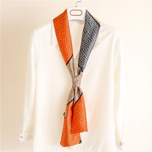 Foulard Fin Motif Géométrique Satin Long Bloc De Couleur Serre Tête Écharpe Accessoire De Mode Pour Femmes
