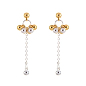 Boucles d'oreilles élégantes à pampilles bicolores or et argent avec chaînes géométriques