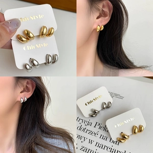 Boucles D'oreilles Géométriques À Double Boucle En Cuivre Plaqué Or Argent Poli Chic Minimaliste Bijoux Femme Pour Quotidien