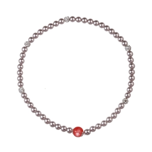 Bracelet double couche en perles grises élégantes avec cristaux et perle rouge au centre