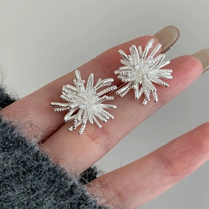 Detail of starburst earrings in 925 silver with sparkling zircon micro-pave