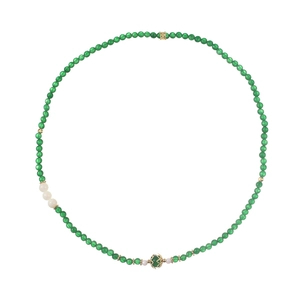 Three-layer green chalcedony beaded bracelet with elegant gold hollow metal accessories