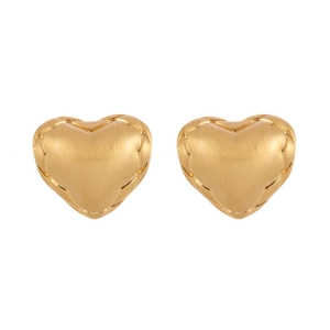 Elegant gold heart stud earrings with vintage brushed texture and quilted edges
