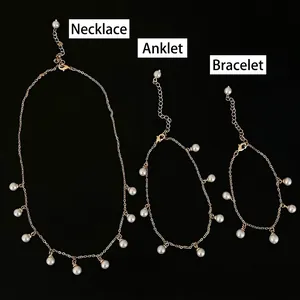 Elegante Collana Bracciale Cavigliera A Catena Con Nappa Di Künstliche Perle Sintetiche Gioielli Placcati In Oro Argento Accessori Donne B-561
