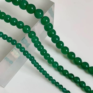 Detailed comparison of green chalcedony beads in three different diameter sizes