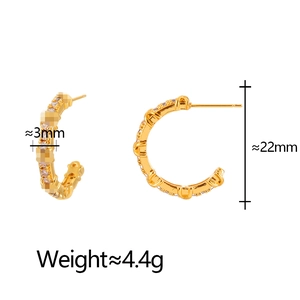 Elegant gold C-shaped hoop earrings with cubic zirconia and square metal accents