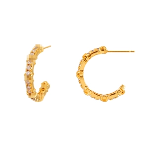 Elegant gold-plated C-shaped stud earrings with sparkling white cubic zirconia stones