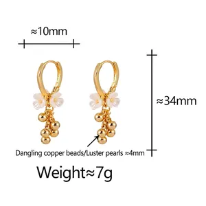 French vintage gold earrings with white flower and pearl grape cluster tassel charms
