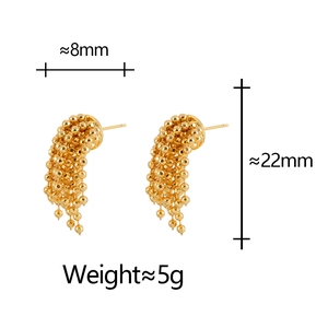 Gold beaded tassel stud earrings with fireworks drop design 8mm width 22mm height