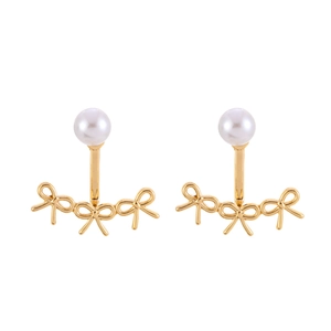 Boucles d'oreilles nœud doré avec perles blanches brillantes pour un style quotidien