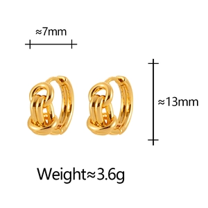 Minimalist double-layered geometric knot earrings in gold finish with polished texture