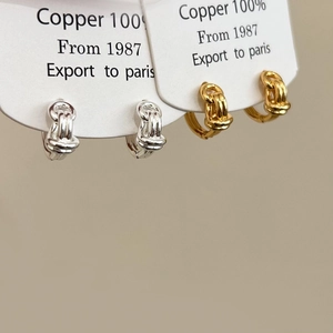 Double Layer Geometric Knotted Hoop Earrings Pure Copper Retro Industrial Style Minimalist Women Jewelry Accessory