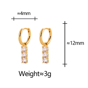 Elegant gold hoop earrings with three vertical zircon stones for women stylish design