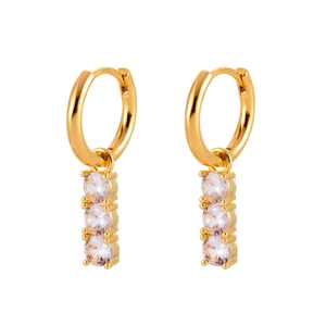 Elegant gold hoop earrings with three vertical prong-set clear cubic zirconia crystals