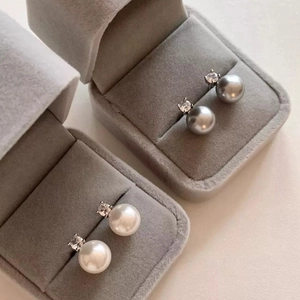 Artificial Pearl Stud Earrings With Zircon Accent And 925 Sterling Silver Earring Post Elegant Korean Style For Women Daily Wear