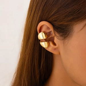 Elegant gold-plated minimalist ear cuffs with a polished mirror finish for women