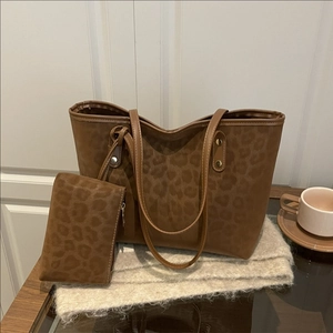 Ensemble Sac Cabas Imprimé Léopard pour Femme Grande Capacité Sac à Épaule en Cuir PU pour Bureau Quotidien Sacs de Mode Vintage