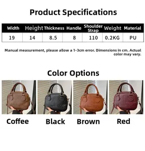 Tableau des tailles et vue multicolore du sac à bandoulière chic en cuir PU pour femme