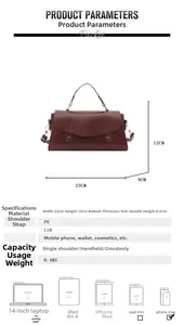 Detailed size specifications and interior capacity for red PU leather crossbody bag