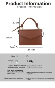 Detailed size specifications of the brown crocodile pattern PU leather shoulder bag