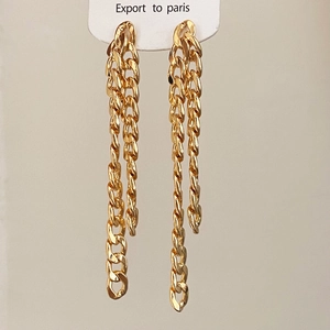 Orecchini Pendenti Lunghi Con Nappa A Catena Cuban Dorata Stile Industriale Minimalista Con Perno In Argento Sterling 925