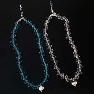 Collier Perles Cristal Goutte Eau Facettées Pendentif Cœur Alliage Chaîne Clavicule Bijoux Mode Été Doux Pour Femmes