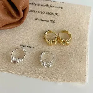 Knotted Hoop Earrings With 925 Sterling Silver Earring Post Copper Double Layer Geometric Gold Plated Minimalist Jewelry