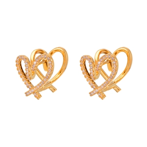 Elegant gold-tone interlocking heart earrings with sparkling pavé cubic zirconia