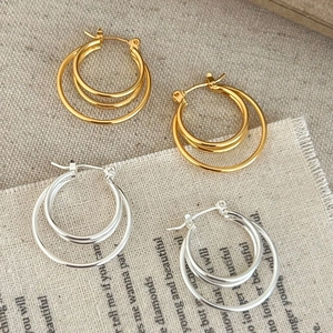 Minimalist Tiered Hoop Earrings For Women Multi Layer Nested Circle Geometric Polished Copper Jewelry Gift