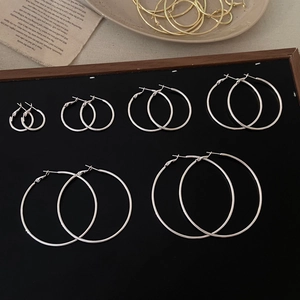 Large Hoop Earrings Gold Silver Plated Smooth Round Geometric Circle Fashion Jewelry With Copper Earring Post For Women