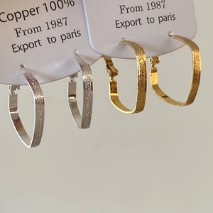Geometric Square Hoop Earrings Matte Sandblasted 18K Gold Plated Copper Minimalist Modern Lightweight Jewelry For Women