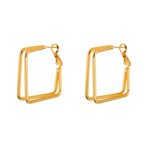 Minimalist double layer square geometric earrings in gold finish with leverback closure