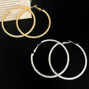Créoles En Laiton Incrustées De Zircone Cubique Grandes Rondes Mode Exagérée Bijoux Haut De Gamme Pour Femmes