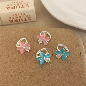 Blumen Creolen Kupfer Katzenauge Zirkon Fünf Blütenblatt Huggie Mit 925 Sterling Silber Ohrstecker Für Damen
