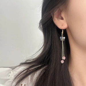 Butterfly Tassel Long Drop Earrings For Women Elegant Sweet Copper With Synthetic Beads Resin Butterfly Accessories