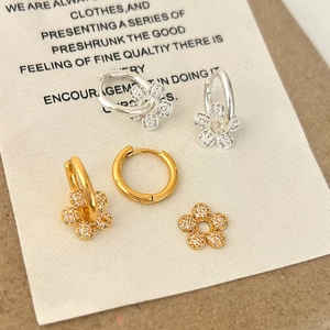 Elegant Flower Hoop Earrings Zircon Micro Pave Gold Silver Plated Copper Simple Fashion Jewelry For Women Commuting