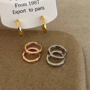 Geometric Faceted Hoop Earrings Zircon Inlaid Copper Simple Elegant Modern Jewelry For Women