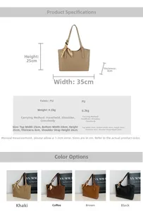 Detailed dimension guide for large PU leather tote bag with silk scarf handle detail