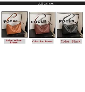 Three color options of large capacity soft leather hobo bags in brown, reddish and black