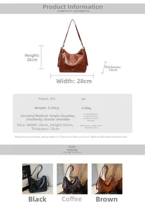 Detailed dimension chart for vintage PU leather tote showing 28x26x10cm measurements