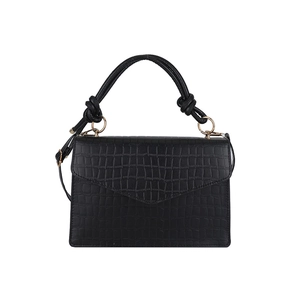 Retro black crocodile embossed small square bag with top handle and gold clasp