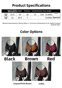 Size chart and color selection for contrast dumpling bag with detailed dimensions